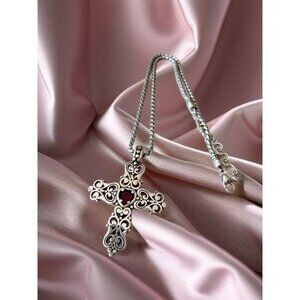 BRIGHTON Endless Love Cross Necklace Ruby Red Heart W/pouch